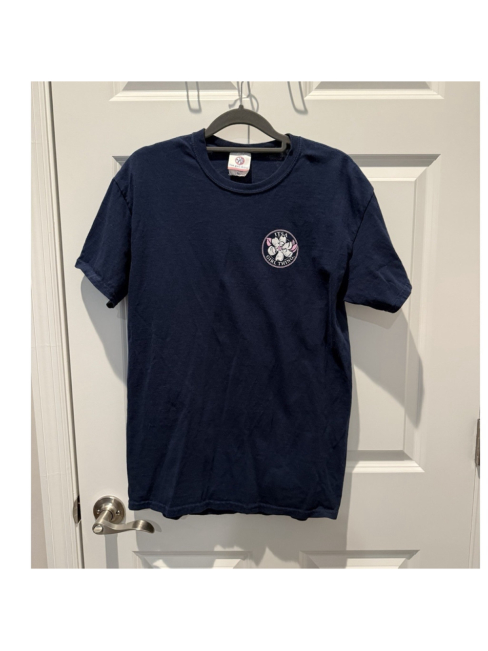 itsa girl thing Navy Cotton Graphic Crew Neck T-Shirt M Double-Sided kick dust
